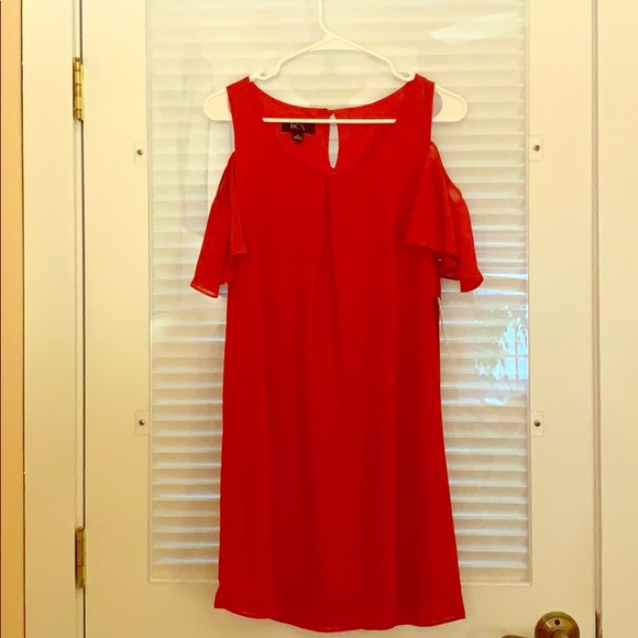 BCX Dresses & Skirts - Ruby red formal with off the shoulder sleeves